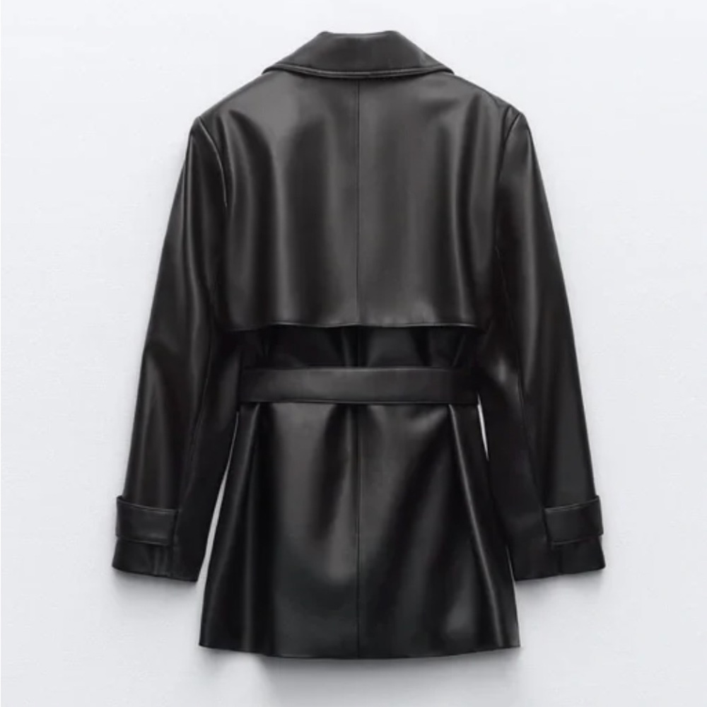 Zara FAUX LEATHER SHORT JACKET WITH BELT. Black. Size L. New with Tags. - Picture 7 of 7